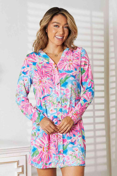 Double Take Floral Open Front Long Sleeve Cardigan - AMIClubwear