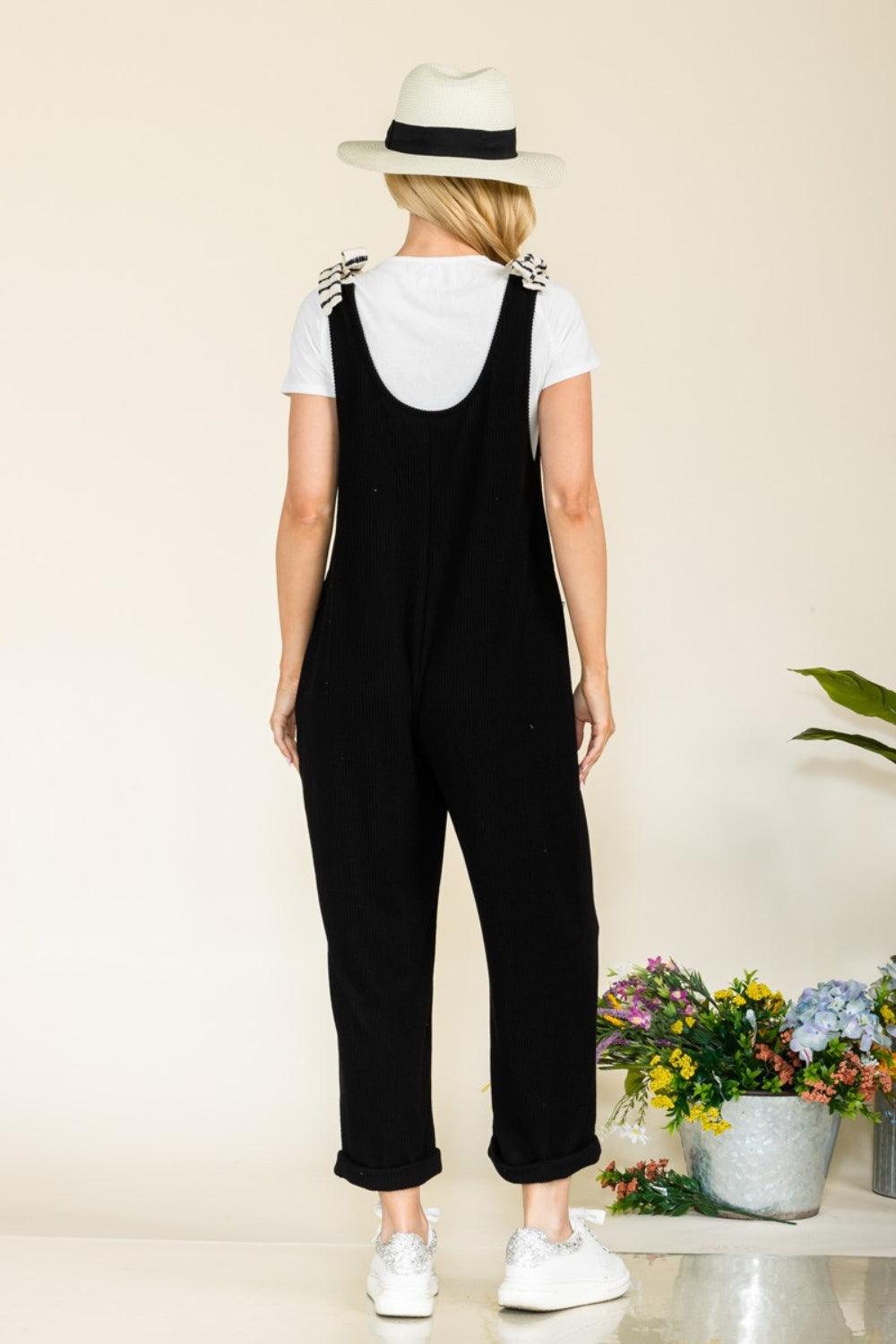 Celeste Full Size Stripe Contrast Pocket Rib Jumpsuit - AMIClubwear
