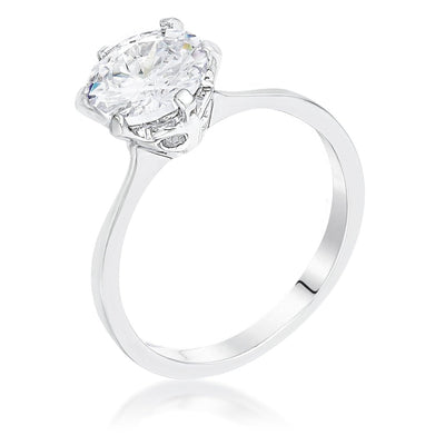 2Ct Rhodium Round Cut Scallop Solitaire Engagement Ring, <b>Size 5</b> - AMIClubwear