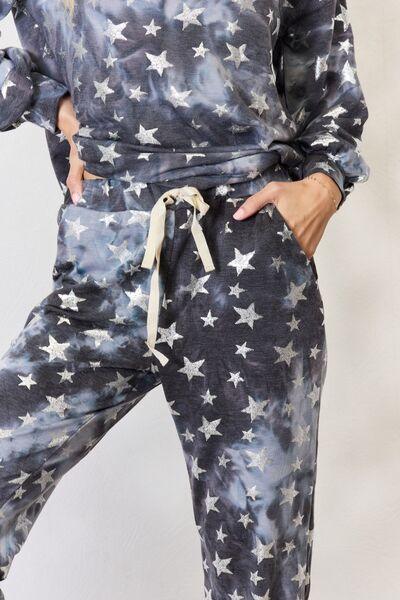 BiBi Star pattern Long Sleeve Top and Drawstring Pants Set - AMIClubwear