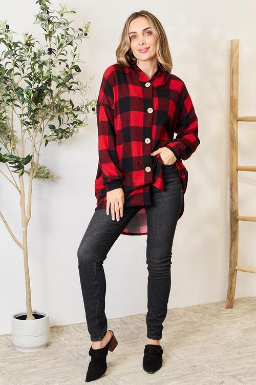 Heimish Full Size Plaid Button Front Hooded Shirt - AMIClubwear