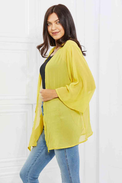 Melody Just Breathe Full Size Chiffon Kimono in Yellow - AMIClubwear