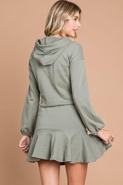 Culture Code Full Size Drawstring Dropped Shoulder Hooded Mini Dress - AMIClubwear