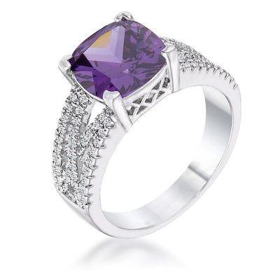 3Ct Elegant Silvertone Criss-Cross Amethyst Purple CZ Engagement Ring, <b>Size 5</b> - AMIClubwear