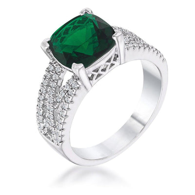 3ct Elegant Silvertone Criss-Cross Enerald CZ Engagement Ring, <b>Size 5</b> - AMIClubwear