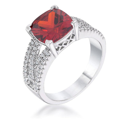 3Ct Elegant Silvertone Criss-Cross Garnet CZ Engagement Ring, <b>Size 5</b> - AMIClubwear