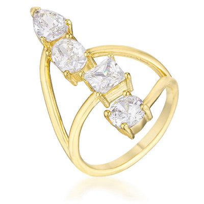 3CT Stunning CZ Goldtone Ring, <b>Size 5</b> - AMIClubwear