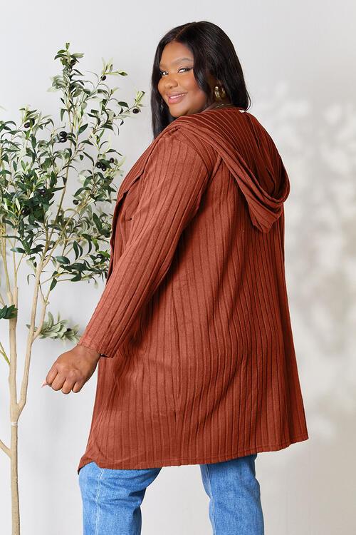 Basic Bae Full Size Hooded Sweater Cardigan - AMIClubwear