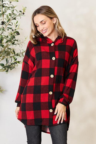 Heimish Full Size Plaid Button Front Hooded Shirt - AMIClubwear
