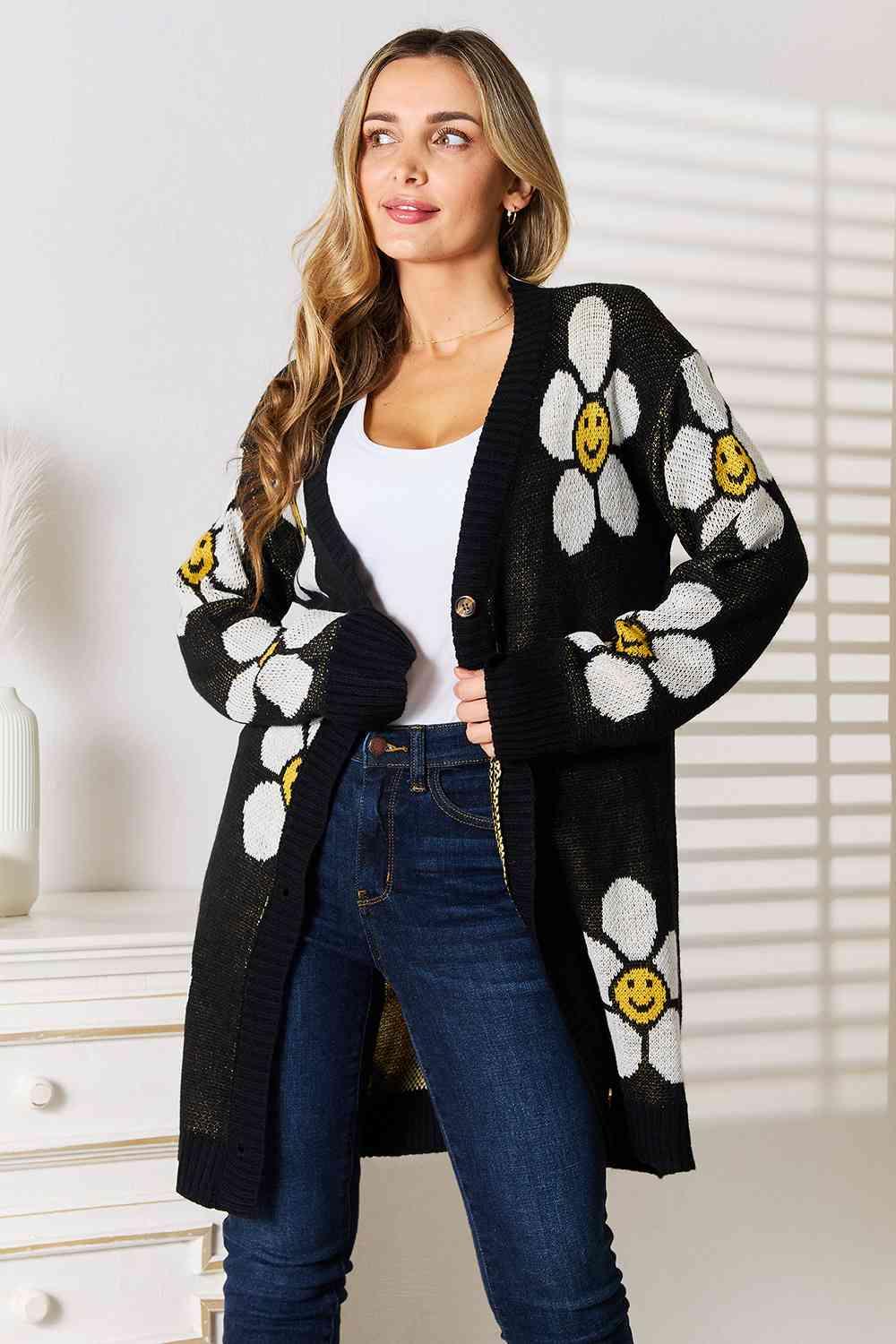 Double Take Full Size Striped Bow Decor Cropped Cardigan