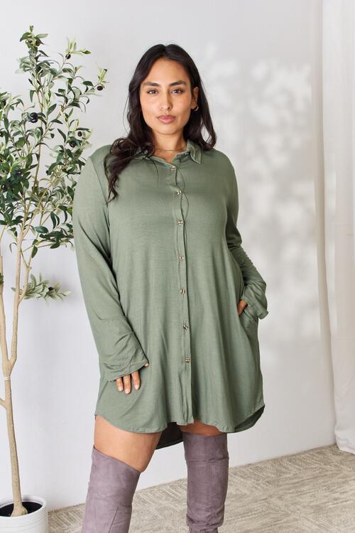 Celeste Full Size Button Down Shirt Dress - AMIClubwear