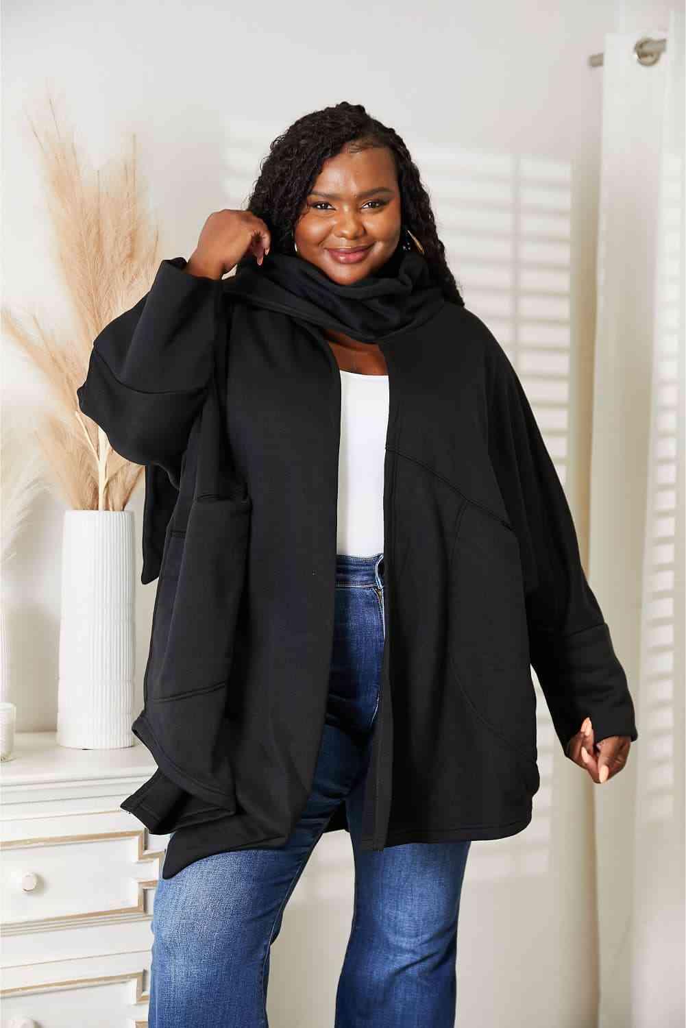 HEYSON Full Size Open Front Cardigan with Scarf Design - AMIClubwear