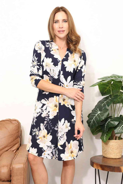Sew In Love Full Size Flower Print Shirt Dress - AMIClubwear