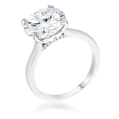 5Ct Rhodium Britney Round Solitaire Engagement Ring, <b>Size 5</b> - AMIClubwear