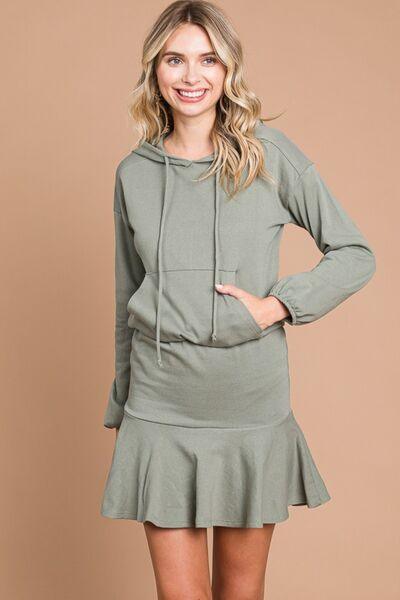 Culture Code Full Size Drawstring Dropped Shoulder Hooded Mini Dress - AMIClubwear
