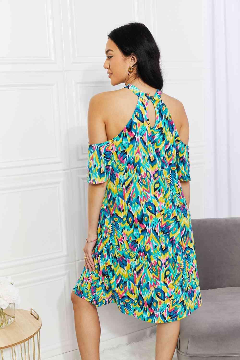 Sew In Love Full Size Perfect Paradise Printed Cold-Shoulder Dress - AMIClubwear