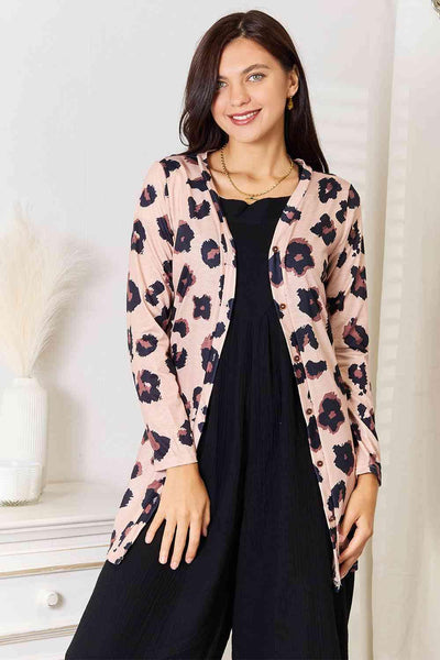 Double Take Printed Button Front Longline Cardigan - AMIClubwear