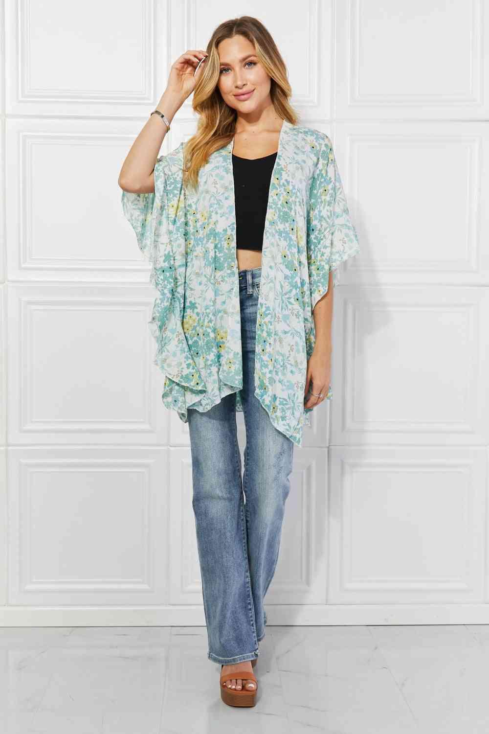 Justin Taylor Fields of Poppy Floral Kimono in Green - AMIClubwear