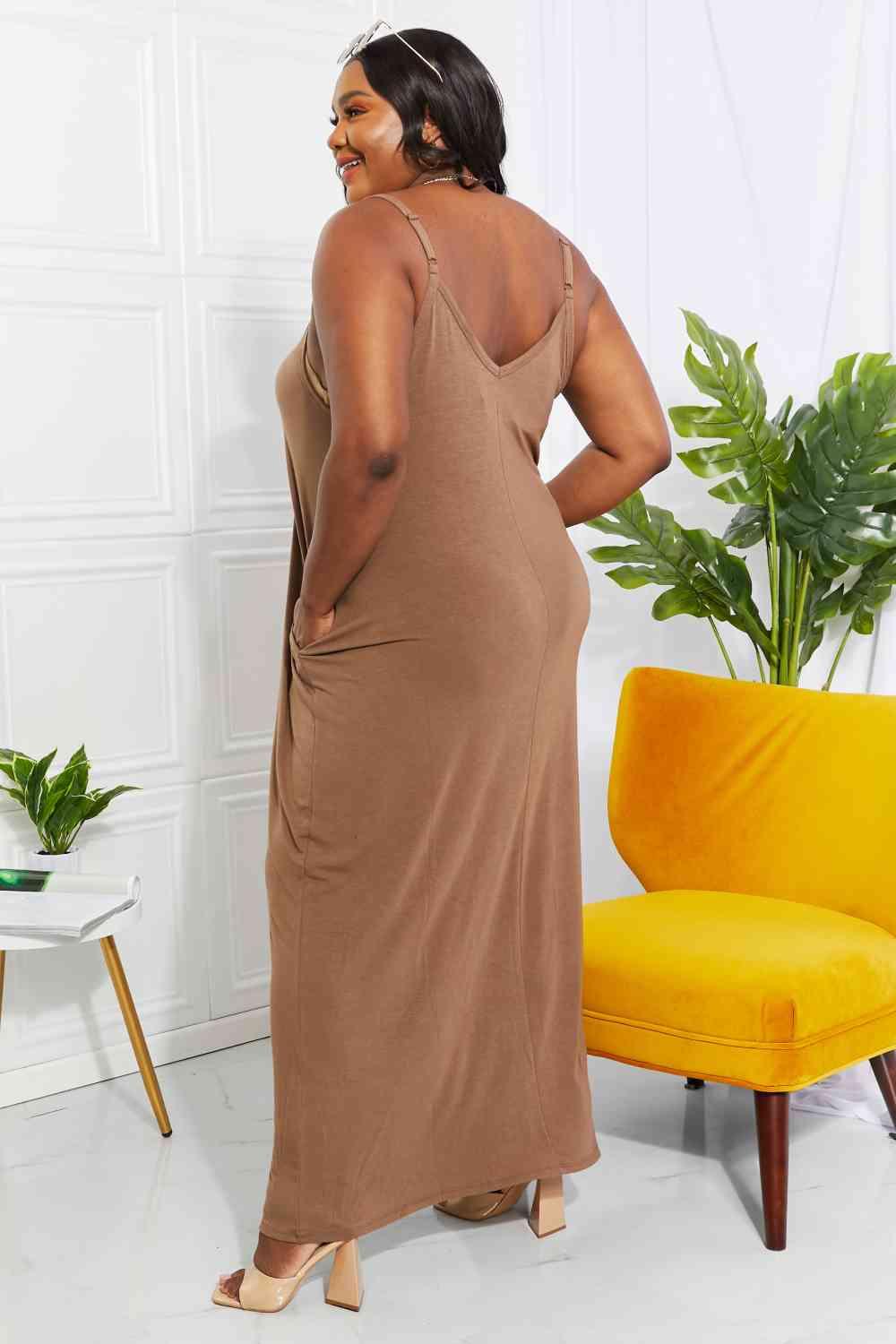 Zenana Full Size Beach Vibes Cami Maxi Dress in Mocha - AMIClubwear