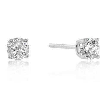 6mm New Sterling Round Cut Cubic Zirconia Studs Silver - AMIClubwear