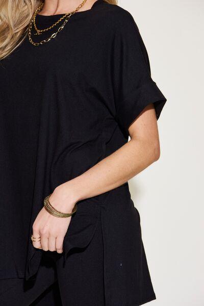 Zenana Plus Size Short Sleeve Slit T-Shirt and Leggings Lounge Set - AMIClubwear