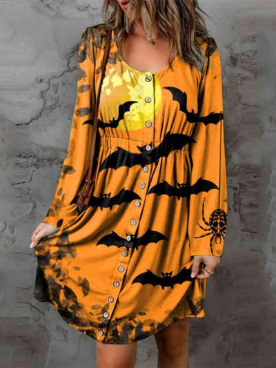 Full Size Halloween Theme Round Neck Long Sleeve Magic Dress - AMIClubwear
