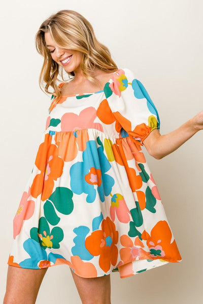 BiBi Floral Puff Sleeve Mini Dress - AMIClubwear