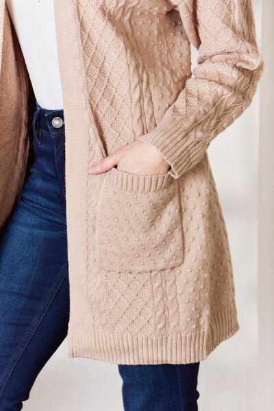 Hailey & Co Full Size Cable-Knit Pocketed Cardigan - AMIClubwear