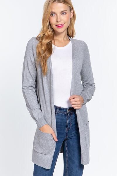 ACTIVE BASIC Ribbed Trim Open Front Cardigan main image 1