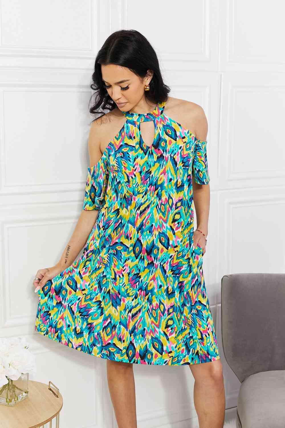 Sew In Love Full Size Perfect Paradise Printed Cold-Shoulder Dress - AMIClubwear