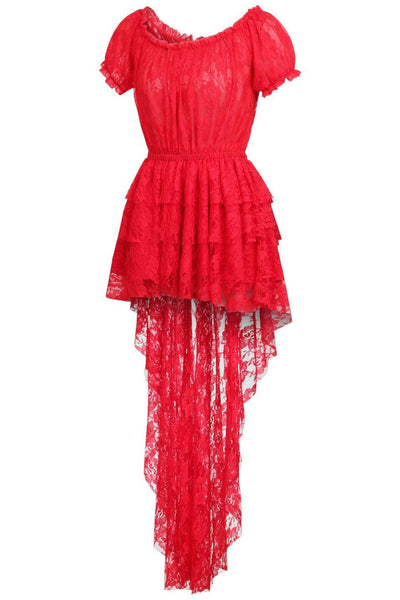 Red High Low Lace Dress - AMIClubwear