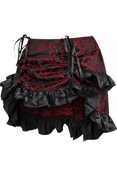 Red/Black Brocade Ruched Bustle Skirt - AMIClubwear