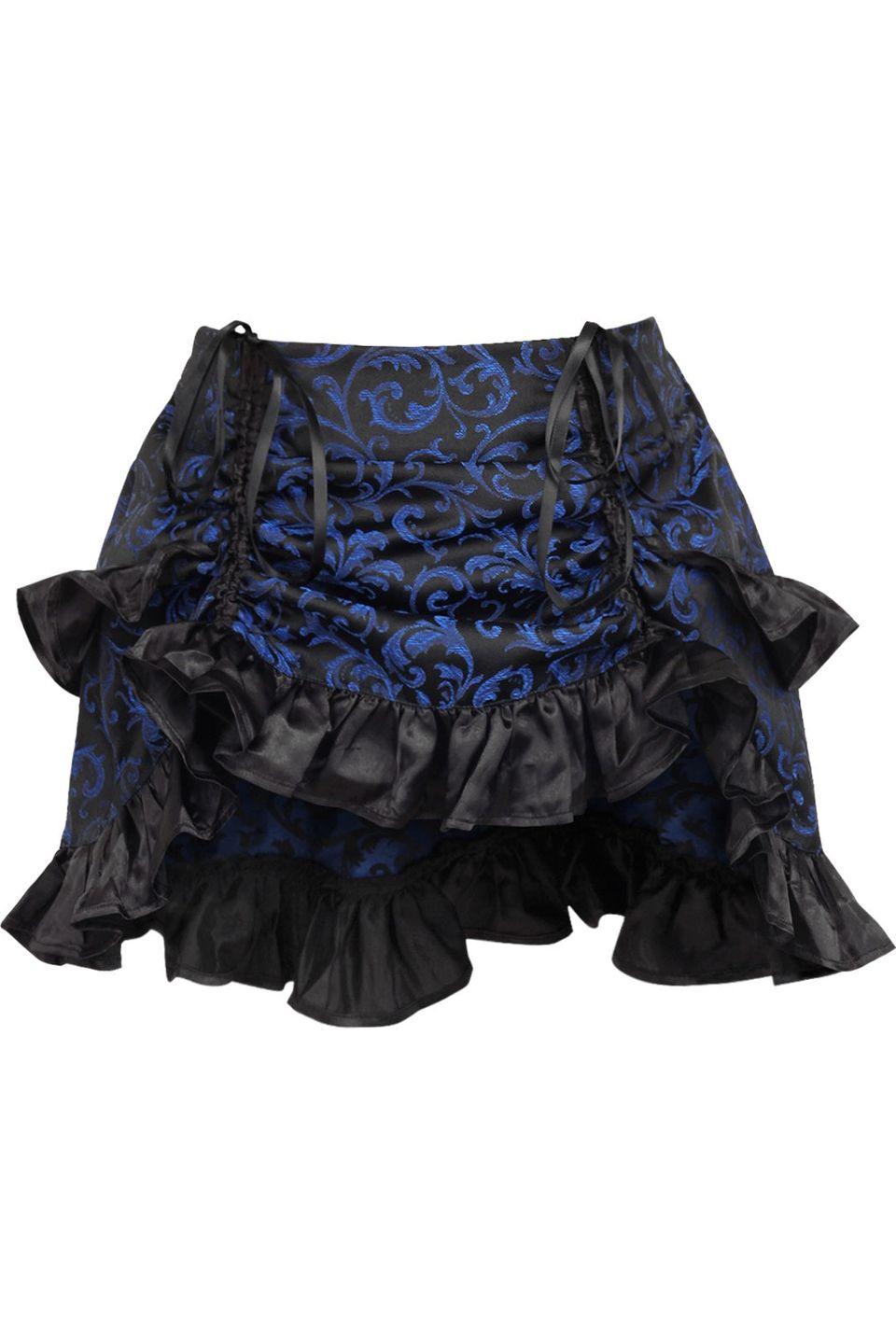 Blue/Black Brocade Ruched Bustle Skirt - AMIClubwear