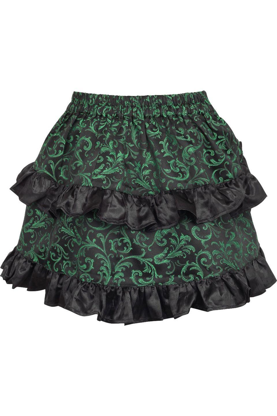 Green/Black Brocade Ruched Bustle Skirt - AMIClubwear