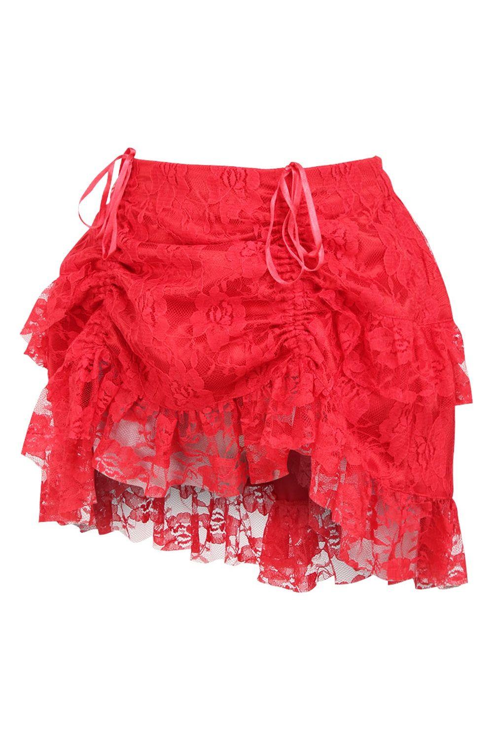 Red Lace Ruched Bustle Skirt