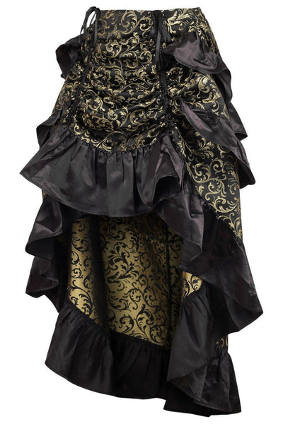 Gold/Black Brocade Adjustable High Low Bustle Skirt - AMIClubwear
