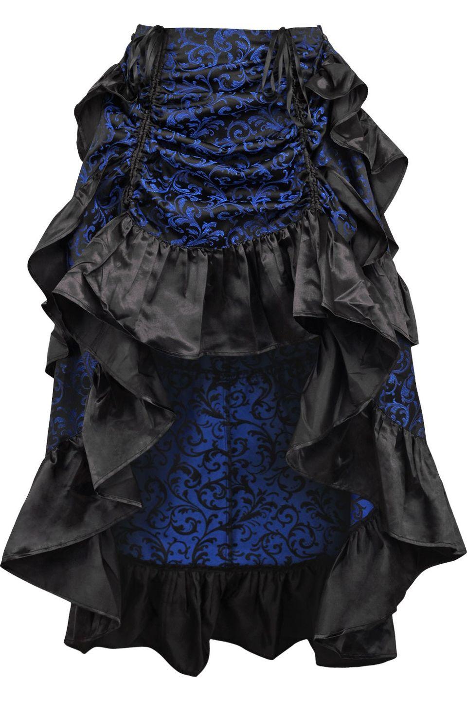 Blue/Black Brocade Adjustable High Low Bustle Skirt - AMIClubwear