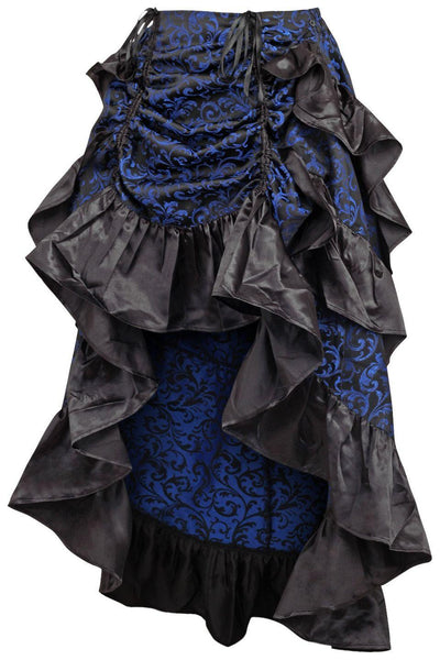 Blue/Black Brocade Adjustable High Low Bustle Skirt - AMIClubwear