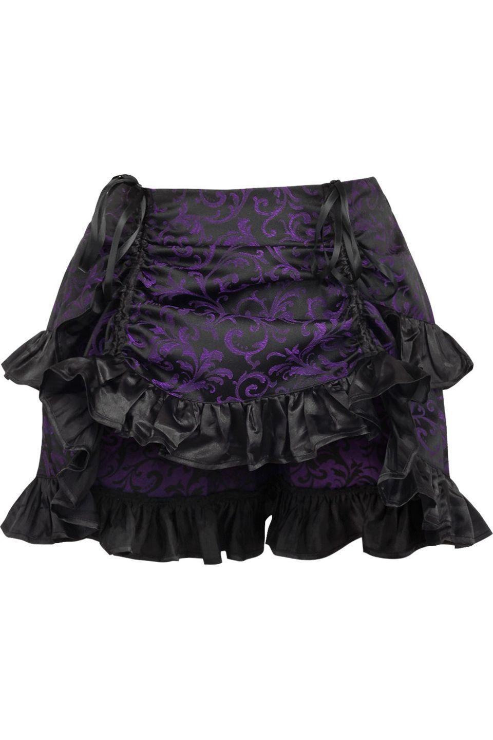 Purple/Black Brocade Ruched Bustle Skirt - AMIClubwear