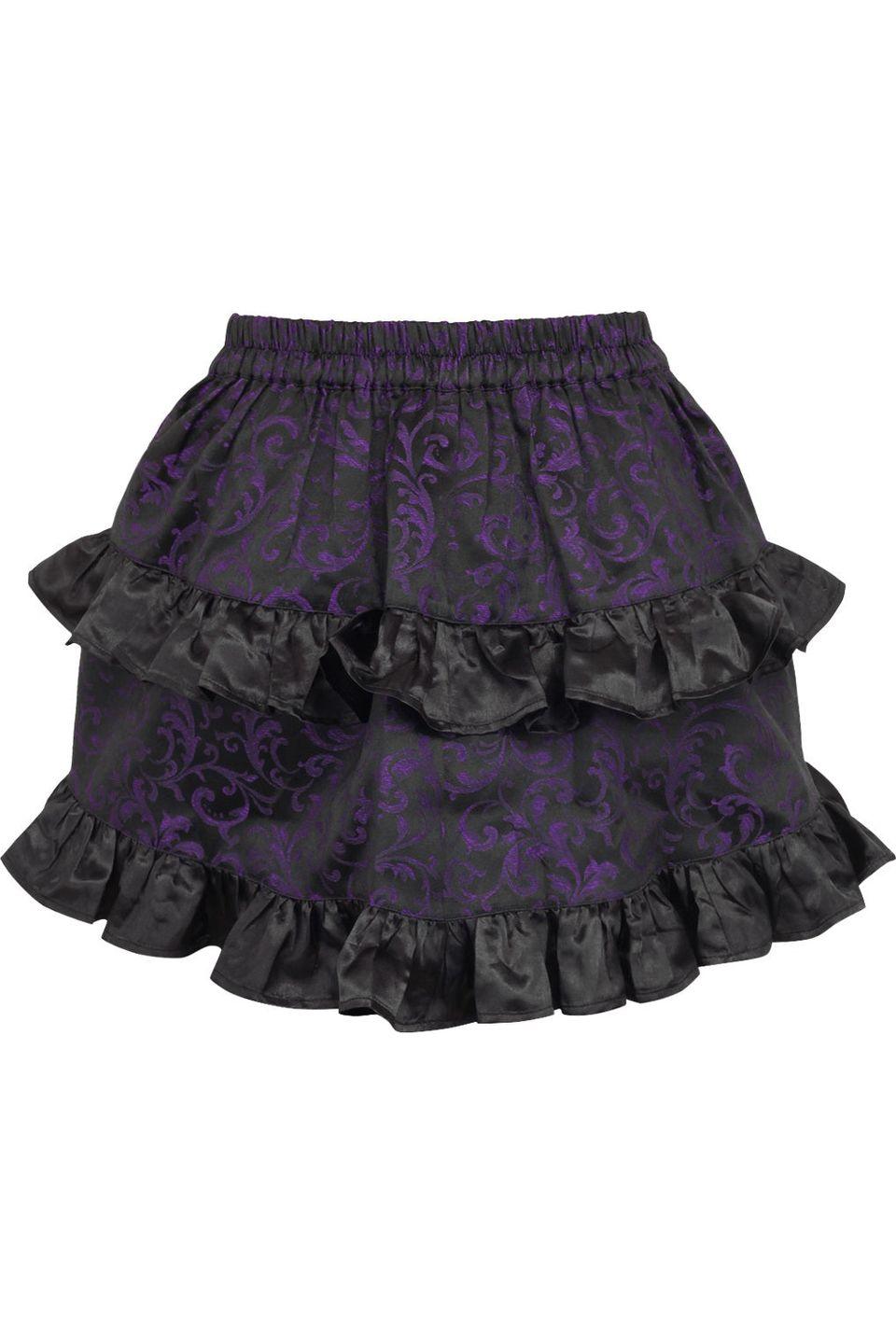 Purple/Black Brocade Ruched Bustle Skirt - AMIClubwear