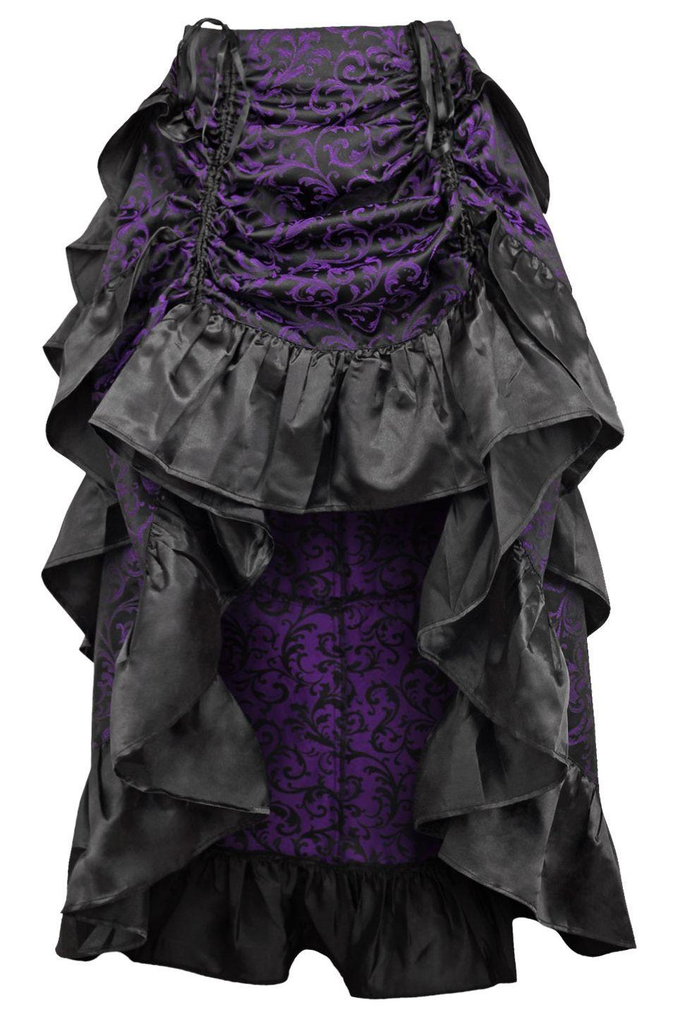 Purple/Black Brocade Adjustable High Low Bustle Skirt - AMIClubwear