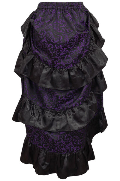 Purple/Black Brocade Adjustable High Low Bustle Skirt - AMIClubwear