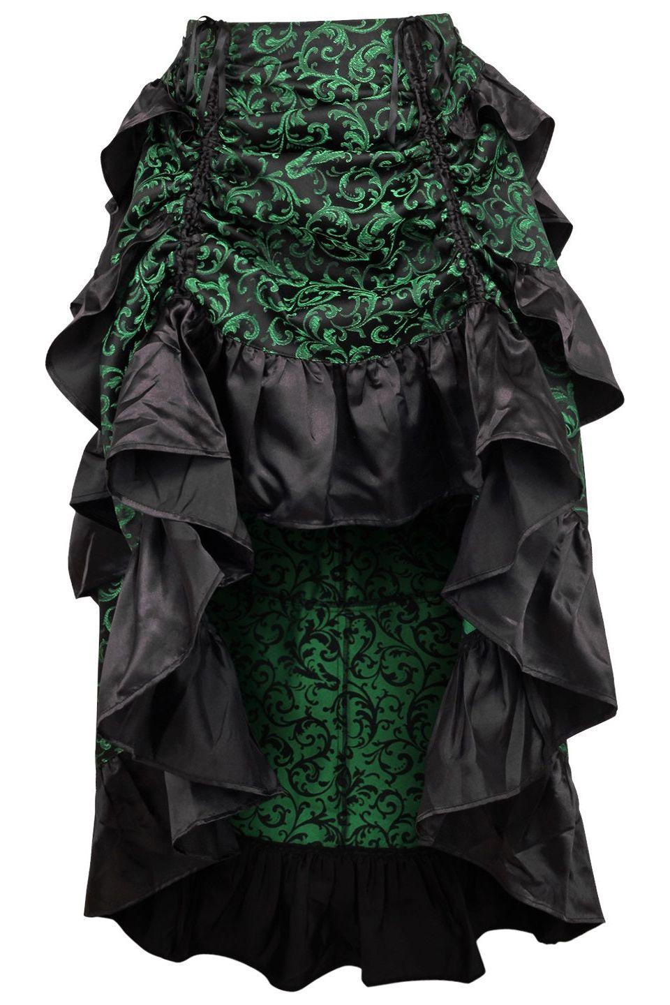 Green/Black Brocade Adjustable High Low Bustle Skirt - AMIClubwear