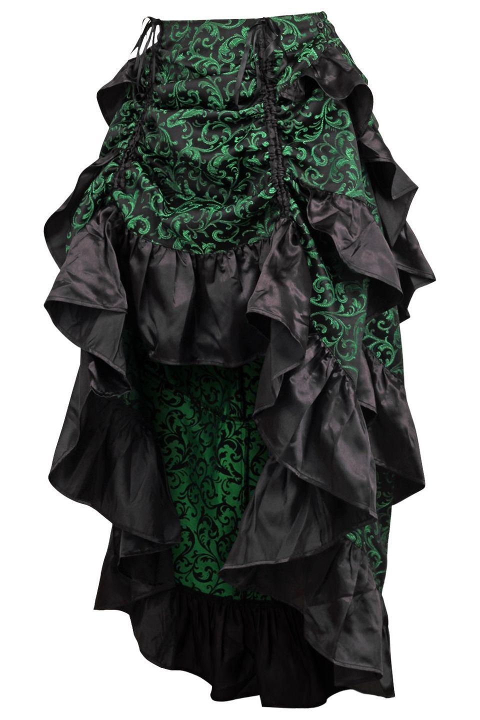 Green/Black Brocade Adjustable High Low Bustle Skirt - AMIClubwear