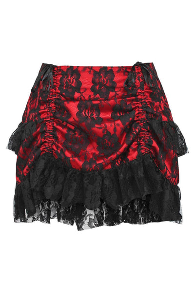 Red/Black Lace Ruched Bustle Skirt - AMIClubwear
