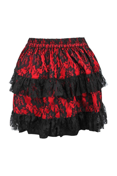 Red/Black Lace Ruched Bustle Skirt - AMIClubwear