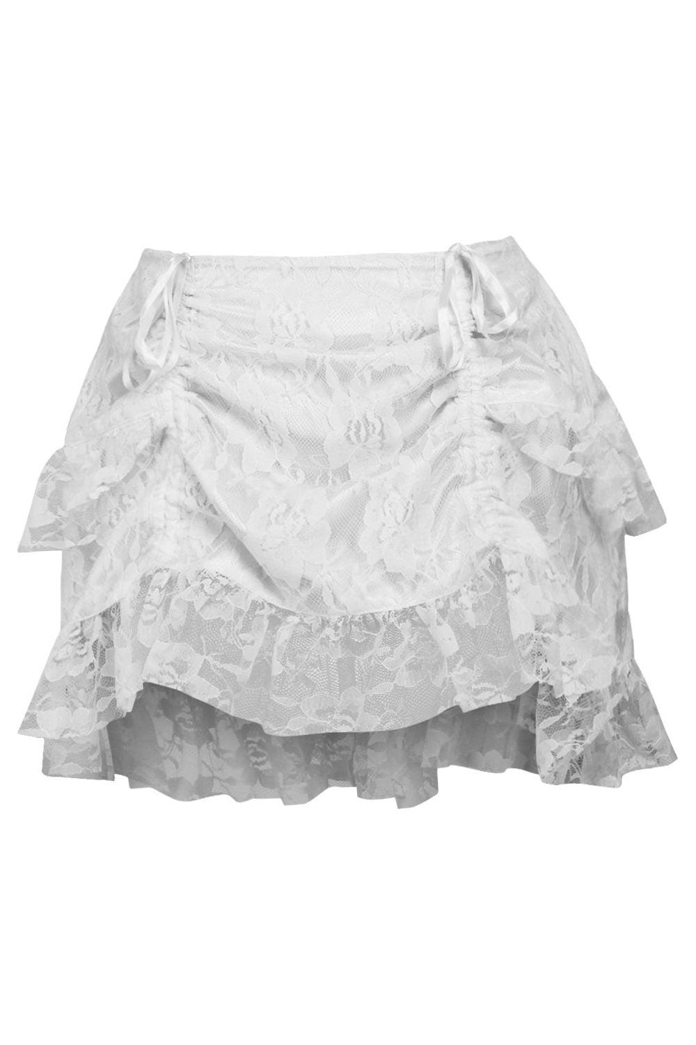 White Lace Ruched Bustle Skirt - AMIClubwear