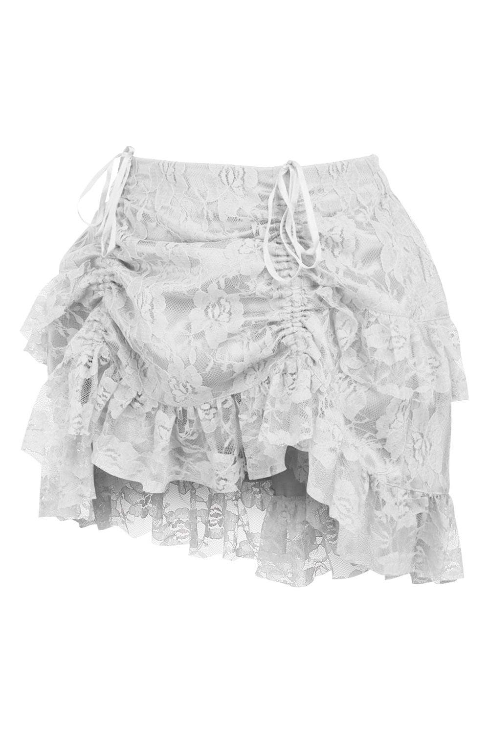 White Lace Ruched Bustle Skirt - AMIClubwear