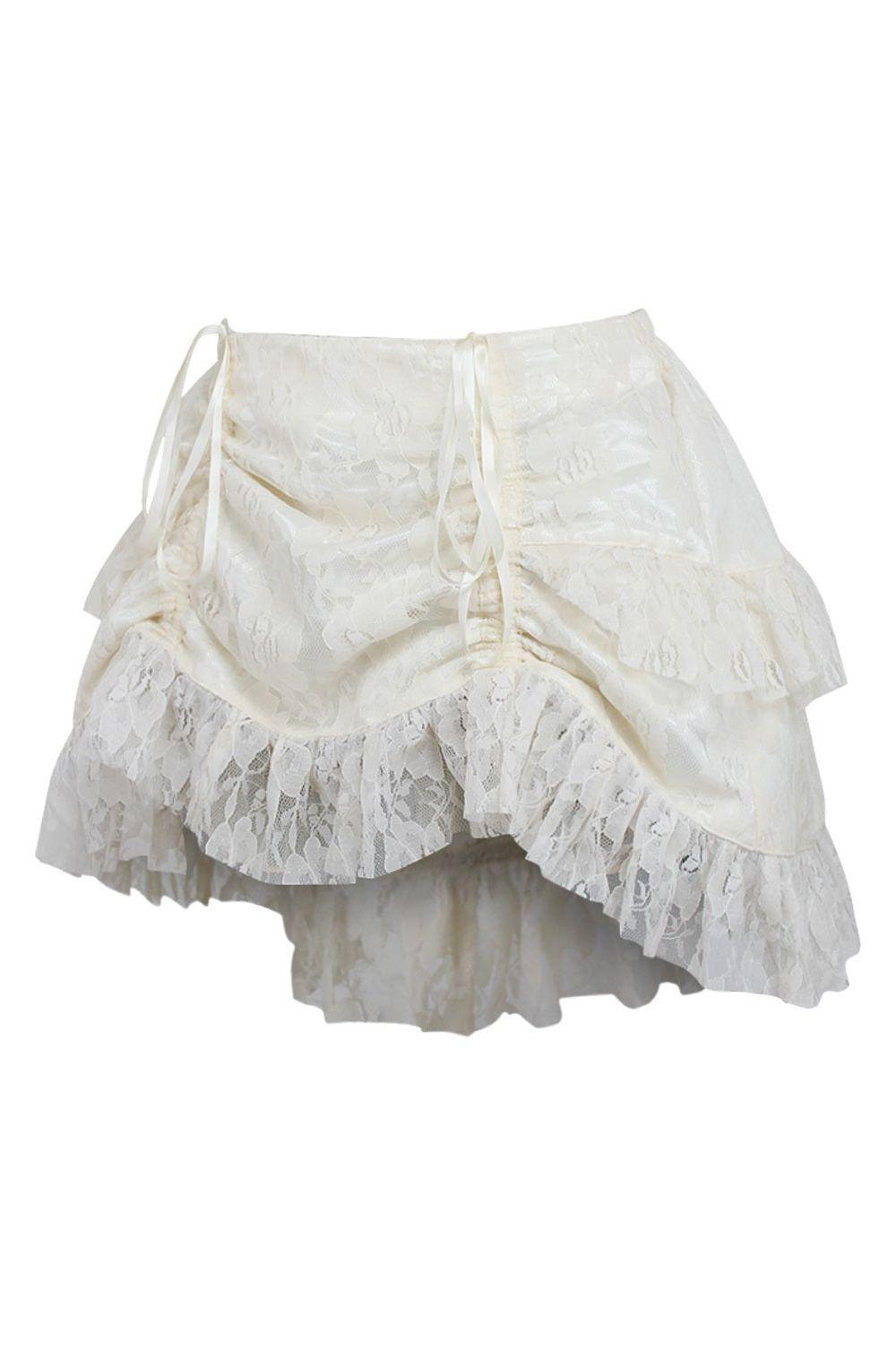 Cream Lace Ruched Bustle Skirt - AMIClubwear