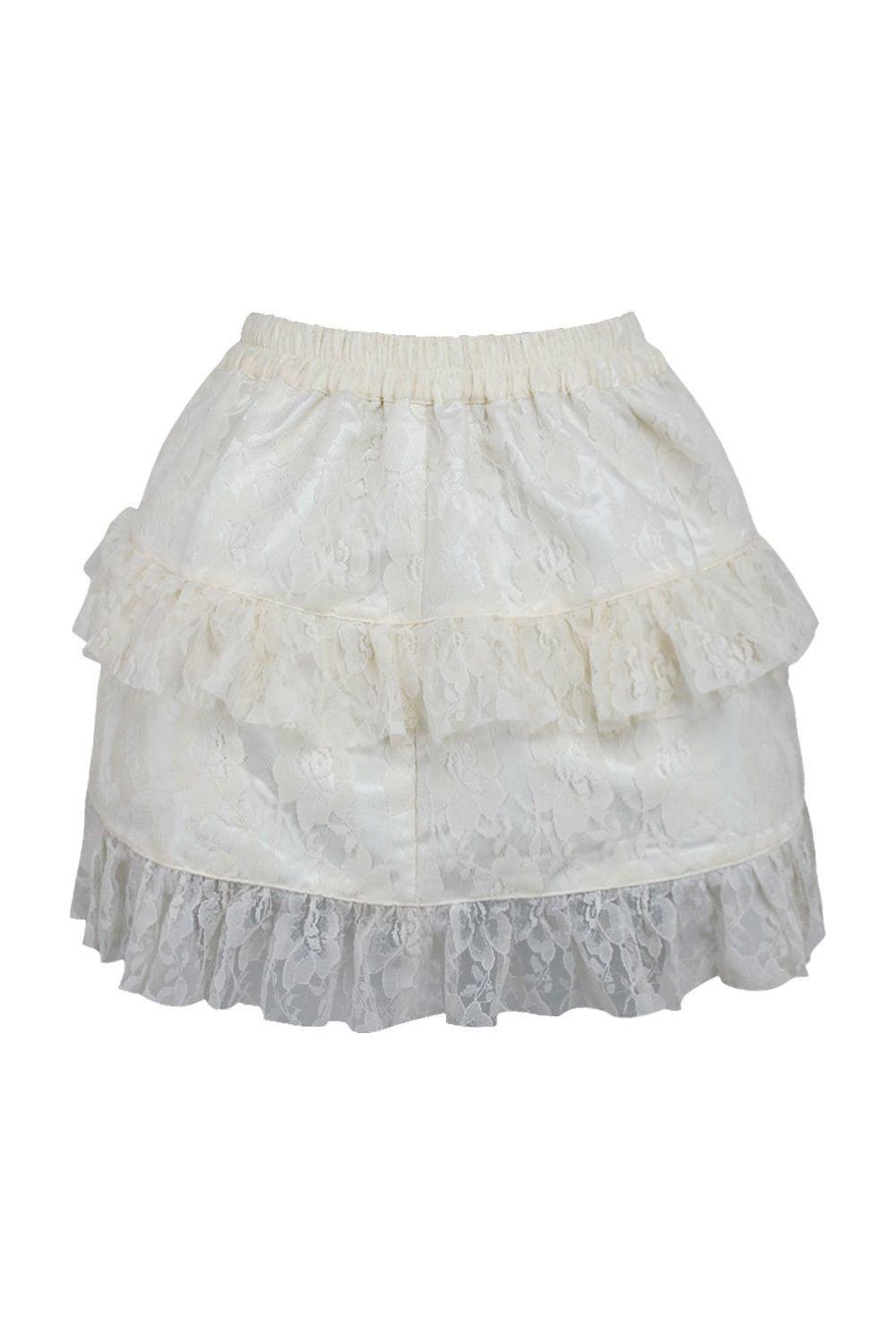 Cream Lace Ruched Bustle Skirt - AMIClubwear